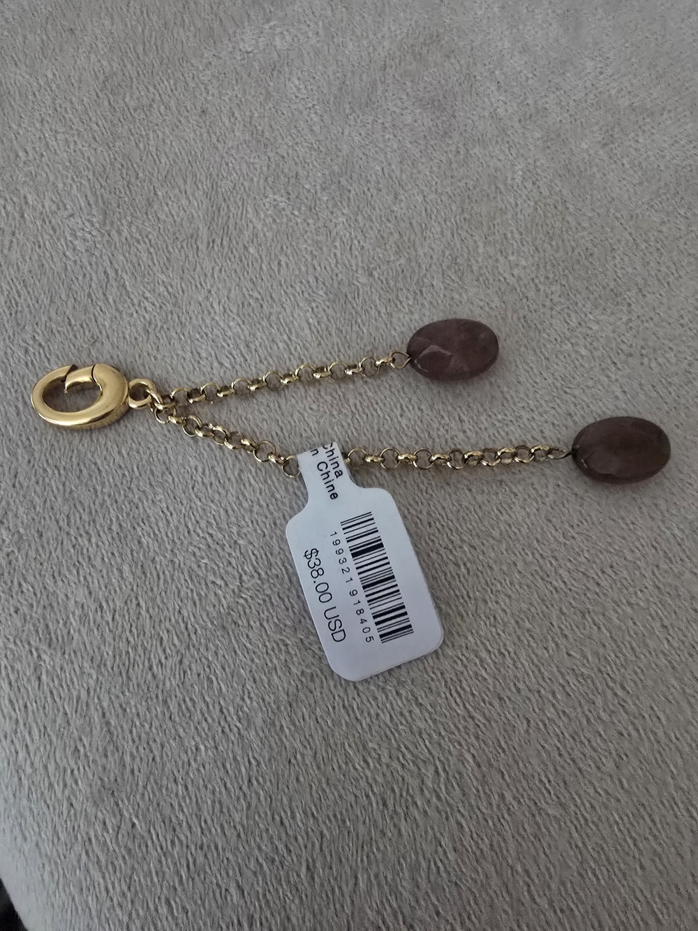 Free People Gold Chain Key Charm with Brown Stone Drops